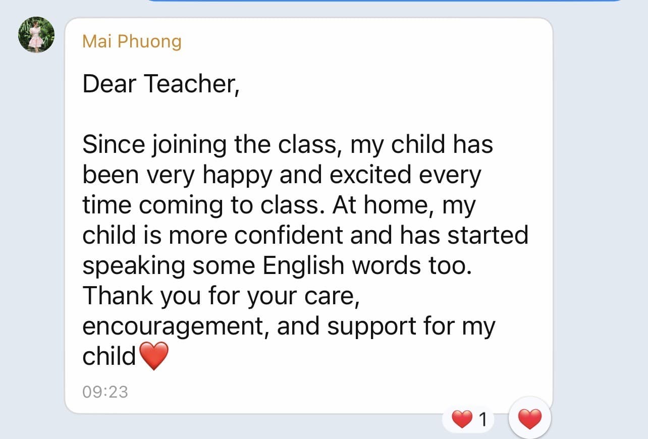 Tin nhắn Zalo của phụ huynh Mai Phương về trải nghiệm của con tại Stemhouse