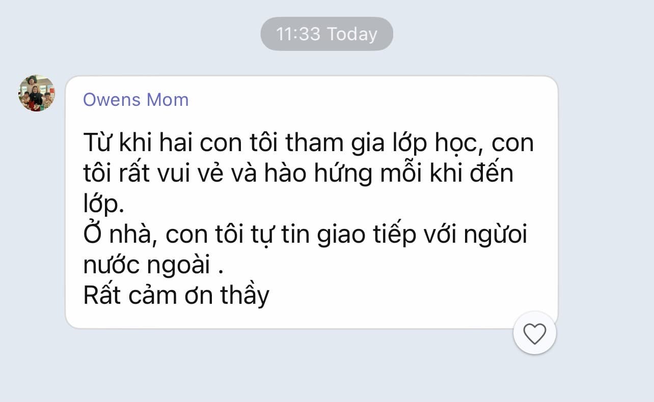 Tin nhắn Zalo của mẹ bé Owen về hai con tại Stemhouse